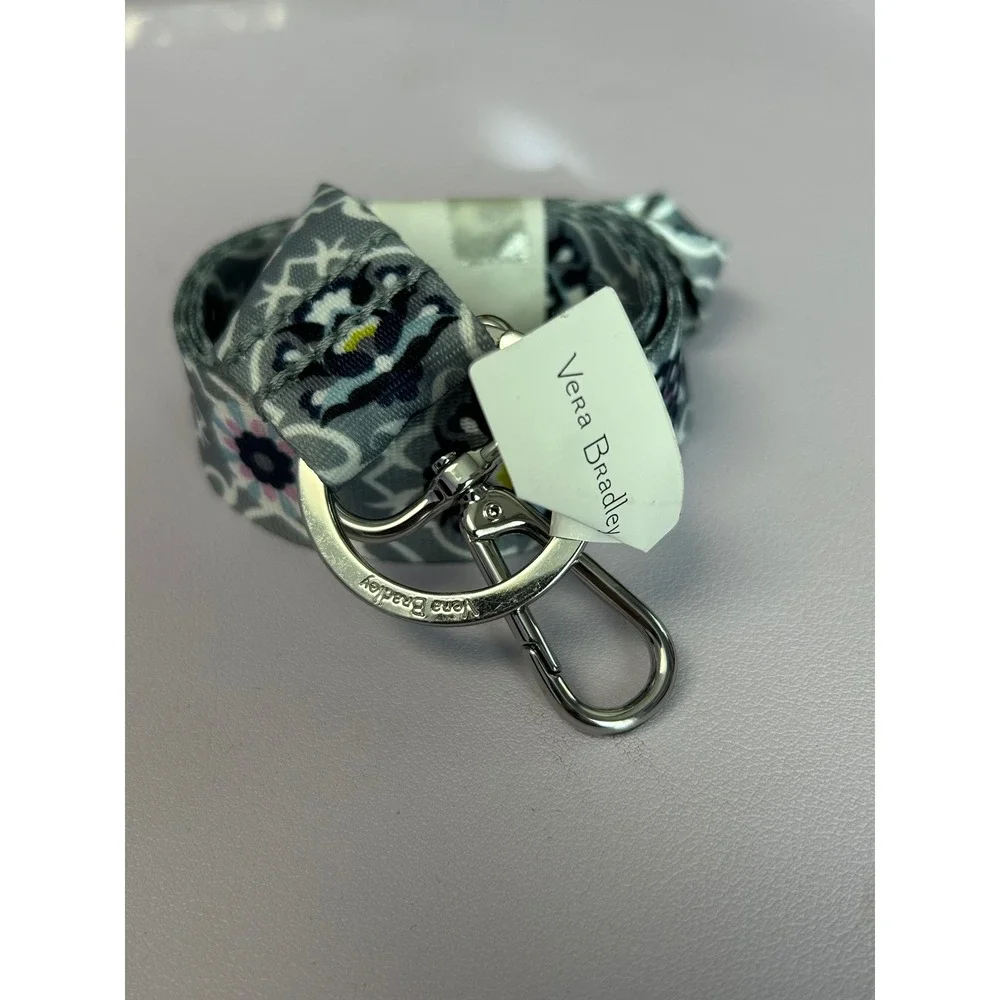 Vera Bradley Lanyard Gray Blue Pink Floral Paisley ID Badge Holder Key Ring NEW
